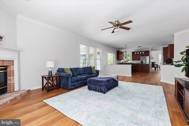 Fireplace, Interior, Kitchen, Living room, Pendant Lights, Wood Texture Flooring