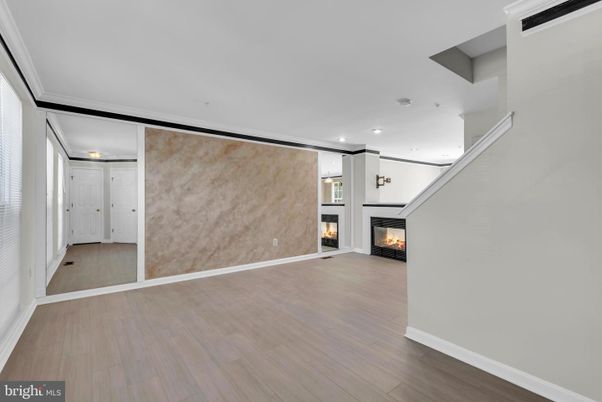 Empty room, Fireplace, Interior, Recessed Lighting, Wood Texture Flooring
