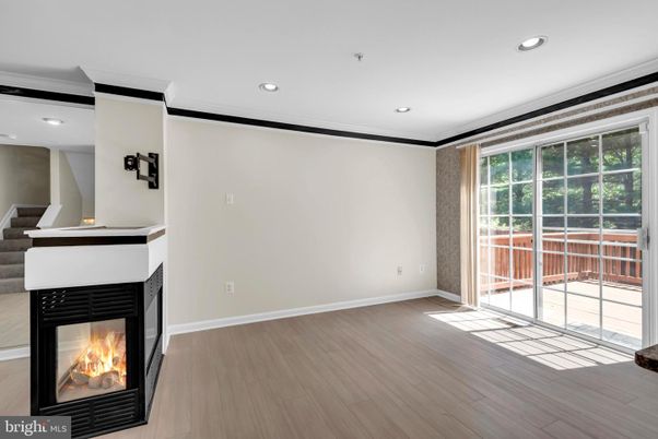 Empty room, Fireplace, Interior, Recessed Lighting, Wood Texture Flooring