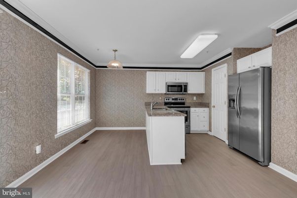 Interior, Kitchen, Pendant Lights, Stainless Steel Appliances, Wood Texture Flooring