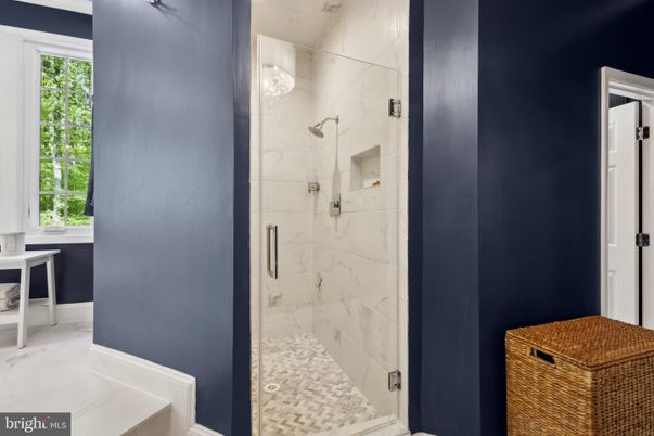 Bathroom, Glass Shower, Interior, Marble Walls