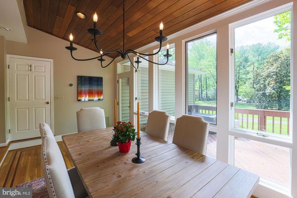 Dining room, Interior, Pendant Lights, Wooden Ceilings, Wood Texture Flooring