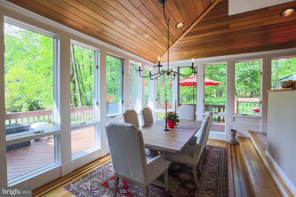 Dining room, Interior, Pendant Lights, Recessed Lighting, Wooden Ceilings, Wood Texture Flooring