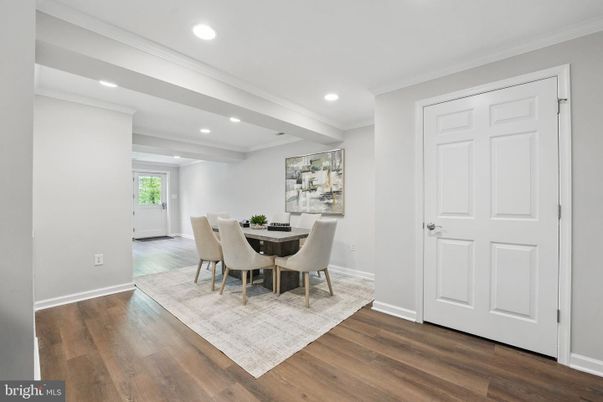 Dining room, Interior, Recessed Lighting, Wood Texture Flooring
