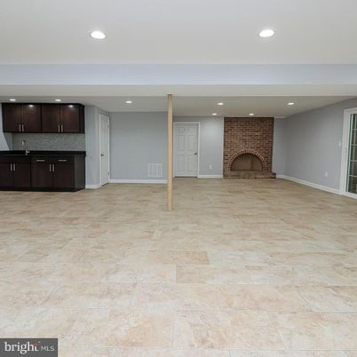 Empty room, Fireplace, Interior, Kitchen, Recessed Lighting, Stone Walls