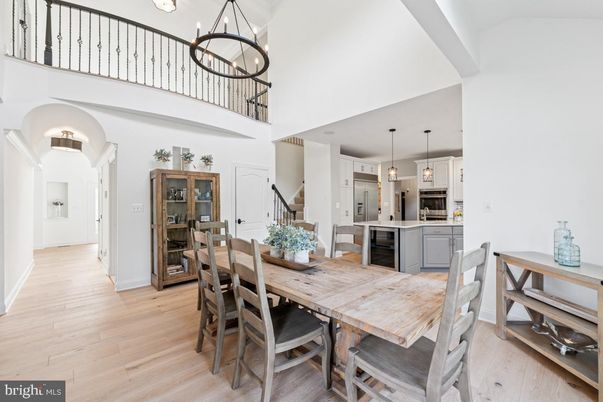 Dining room, Interior, Kitchen, Pendant Lights, Wood Texture Flooring