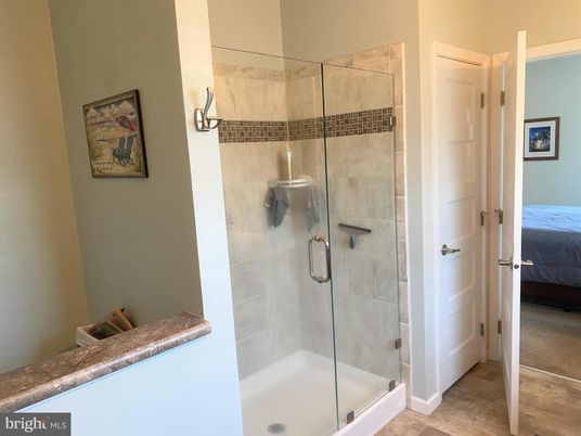 Bathroom, Glass Shower, Interior, Wood Texture Flooring