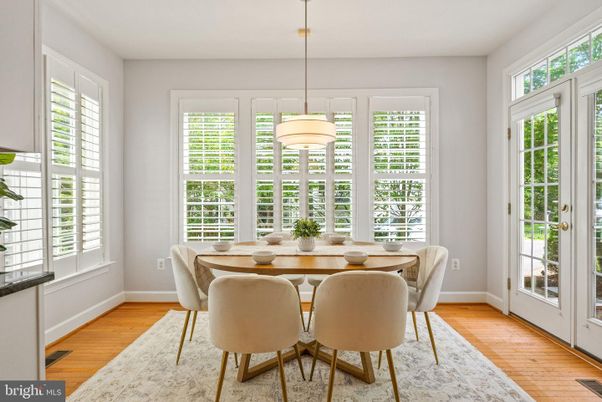 Dining room, Interior, Pendant Lights, Wood Texture Flooring
