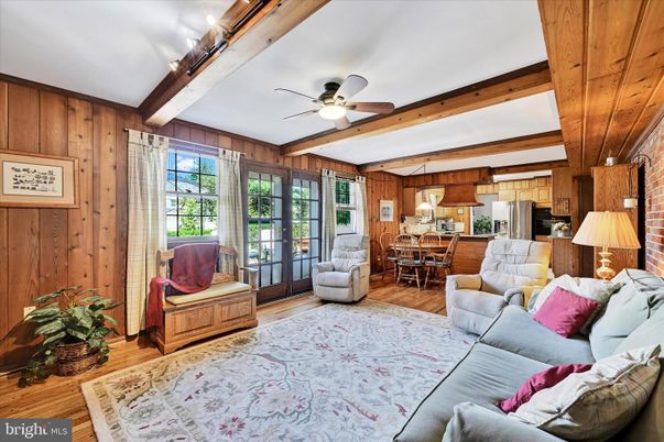 Dining room, Interior, Kitchen, Living room, Pendant Lights, Stone Walls, Wooden Beams, Wood Texture Flooring, Wooden Walls