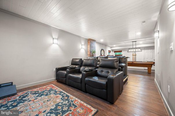 Home Theatre Room, Interior, Pendant Lights, Wood Texture Flooring
