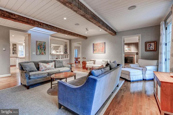 Fireplace, Interior, Living room, Recessed Lighting, Wooden Beams, Wood Texture Flooring