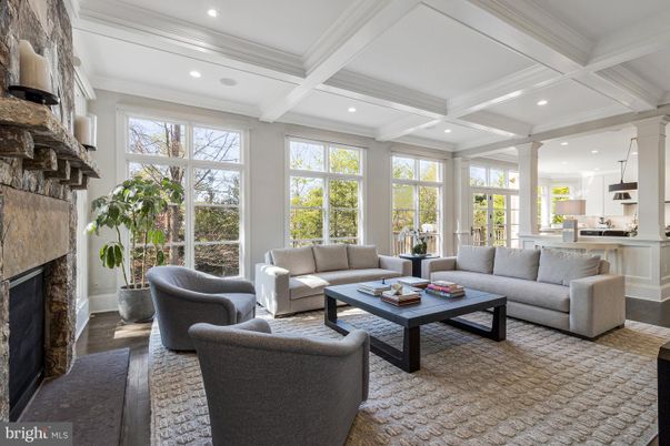 Fireplace, Interior, Kitchen, Living room, Pendant Lights, Recessed Lighting, Wood Texture Flooring