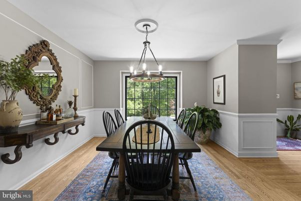 Dining room, Interior, Pendant Lights, Wood Texture Flooring
