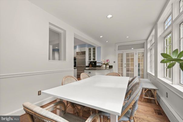 Dining room, Interior, Recessed Lighting, Wood Texture Flooring