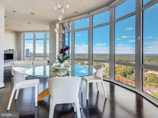 Dining room, Interior, Pendant Lights, Recessed Lighting, Wood Texture Flooring
