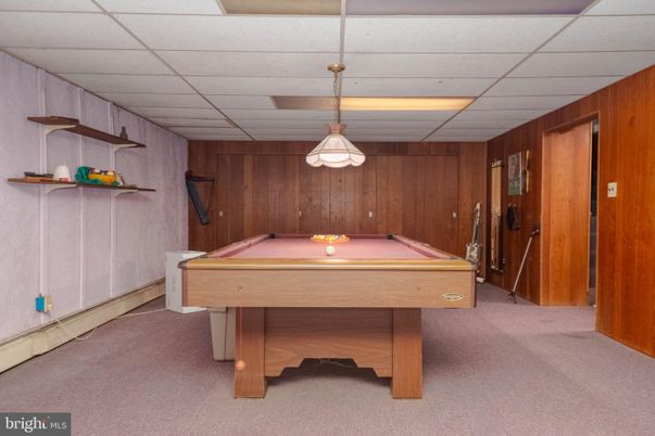 Billiard Table, Game Room, Interior, Pendant Lights, Wooden Walls