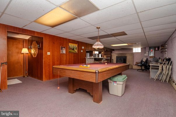 Billiard Table, Game Room, Interior, Pendant Lights, Wooden Walls