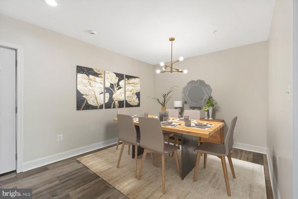 Dining room, Interior, Pendant Lights, Recessed Lighting, Wood Texture Flooring