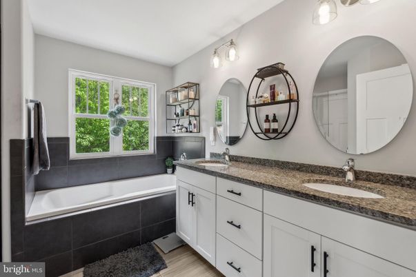 Bathroom, Dual Sink Vanities, Interior, Wood Texture Flooring