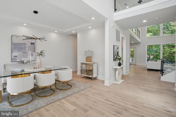 Dining room, Interior, Pendant Lights, Recessed Lighting, Wood Texture Flooring