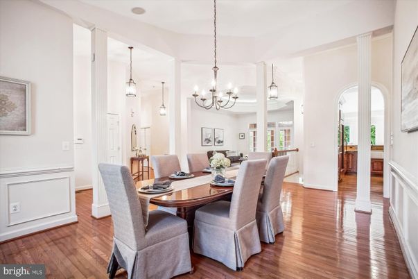 Chandelier, Dining room, Interior, Pendant Lights, Wood Texture Flooring