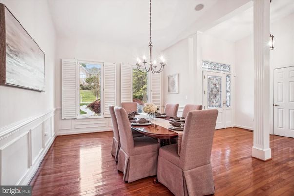 Chandelier, Dining room, Interior, Wood Texture Flooring