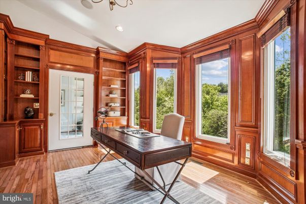 Home Office, Interior, Recessed Lighting, Wood Texture Flooring, Wooden Walls