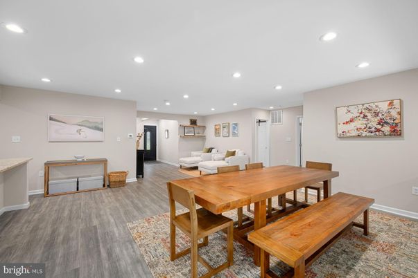 Dining room, Interior, Recessed Lighting, Wood Texture Flooring