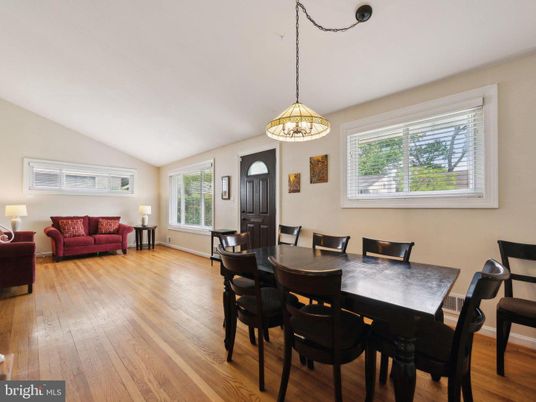 Dining room, Interior, Pendant Lights, Wood Texture Flooring