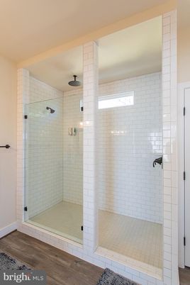 Bathroom, Glass Shower, Interior, Wood Texture Flooring