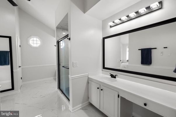 Bathroom, Dual Sink Vanities, Glass Shower, Interior, Marble