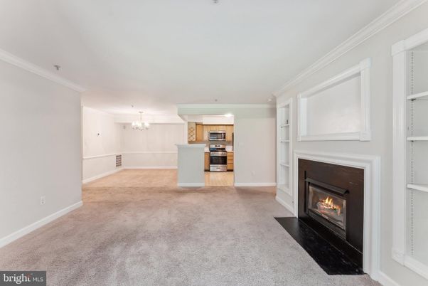 Chandelier, Empty room, Fireplace, Interior, Kitchen