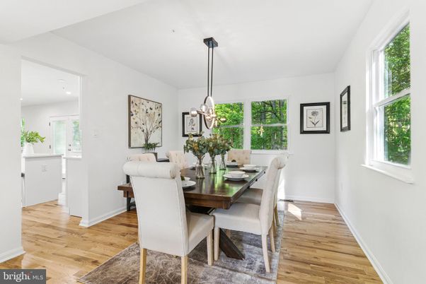 Dining room, Interior, Pendant Lights, Recessed Lighting, Wood Texture Flooring