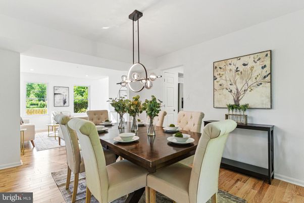 Dining room, Interior, Pendant Lights, Recessed Lighting, Wood Texture Flooring