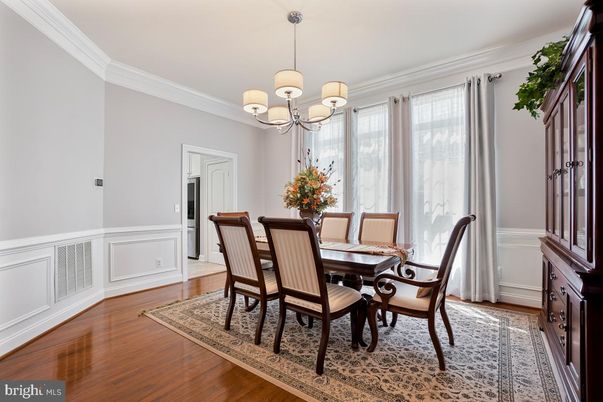 Chandelier, Dining room, Interior, Wood Texture Flooring