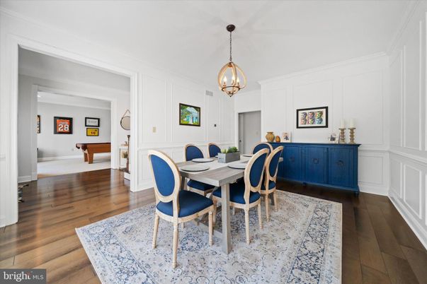 Dining room, Interior, Pendant Lights, Wood Texture Flooring