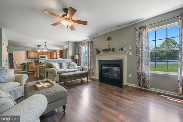 Fireplace, Interior, Kitchen, Living room, Wood Texture Flooring