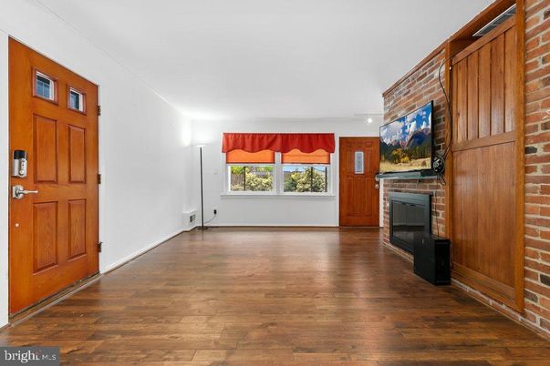 Empty room, Fireplace, Interior, Stone Walls, Wood Texture Flooring