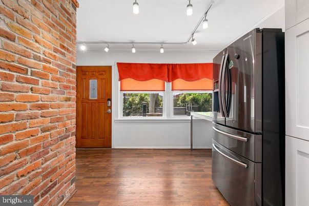 Interior, Kitchen, Stainless Steel Appliances, Stone Walls, Wood Texture Flooring