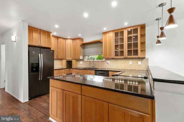 Interior, Kitchen, Pendant Lights, Recessed Lighting, Wood Texture Flooring