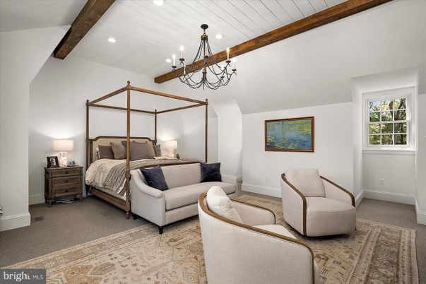 Bedroom, Chandelier, Interior, Recessed Lighting, Wooden Beams