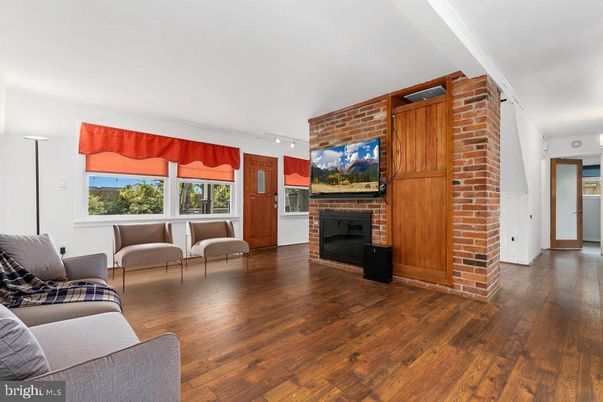 Fireplace, Interior, Living room, Stone Walls, Wood Texture Flooring