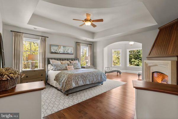 Bedroom, Fireplace, Interior, Wood Texture Flooring