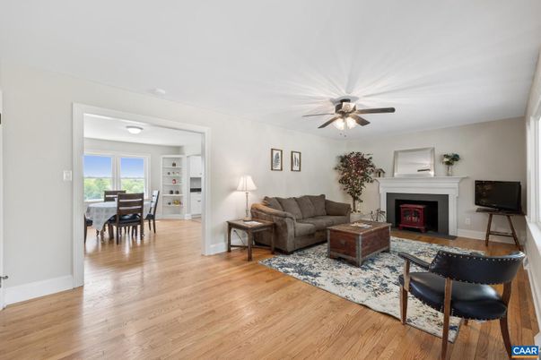 Dining room, Fireplace, Interior, Living room, Wood Texture Flooring
