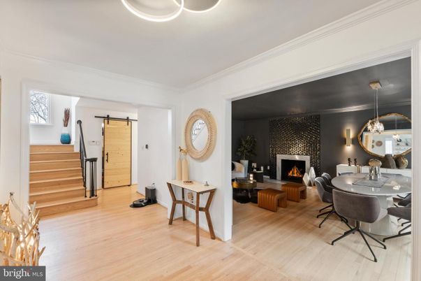 Dining room, Fireplace, Interior, Living room, Pendant Lights, Wood Texture Flooring