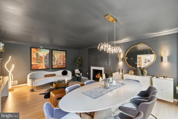 Chandelier, Dining room, Fireplace, Interior, Living room, Wood Texture Flooring