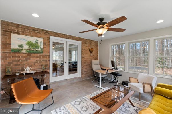 Home Office, Interior, Living room, Recessed Lighting, Stone Walls