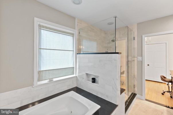 Bathroom, Fireplace, Glass Shower, Interior