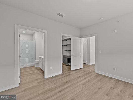 Bathroom, Interior, Marble Walls, Recessed Lighting, Wood Texture Flooring