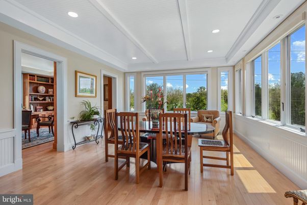Dining room, Interior, Recessed Lighting, Wood Texture Flooring